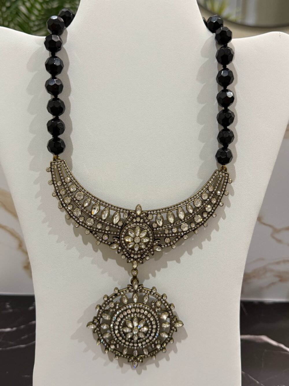 Heidi Daus Convertible Statement Necklace Black Crystal Sunburst Pin Brooch